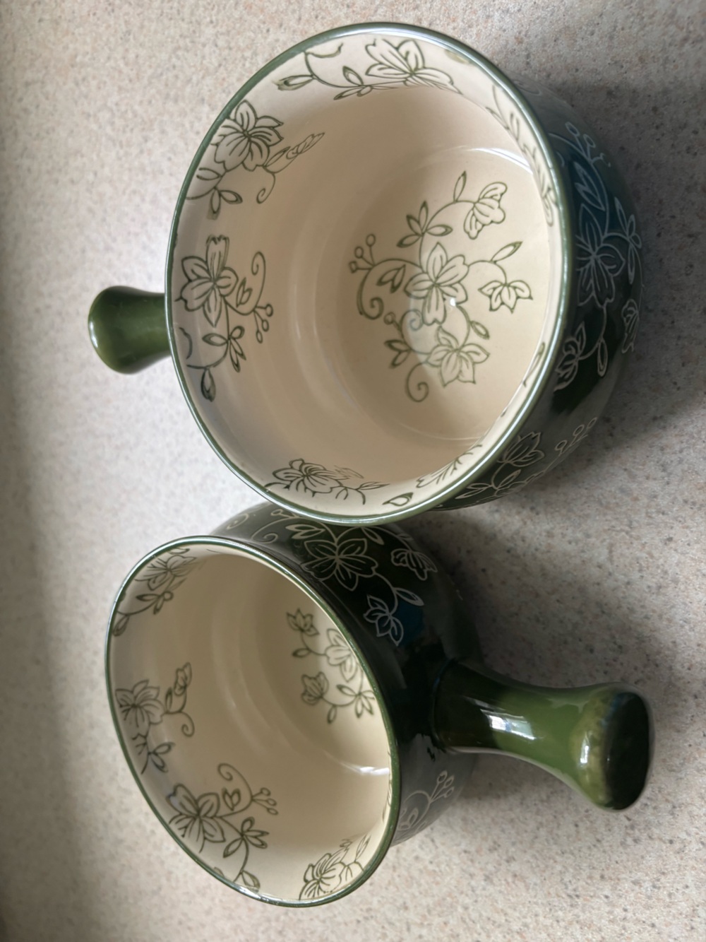 Green Floral Ceramic Soup Bowls with Handle - Set of 2. By temptations